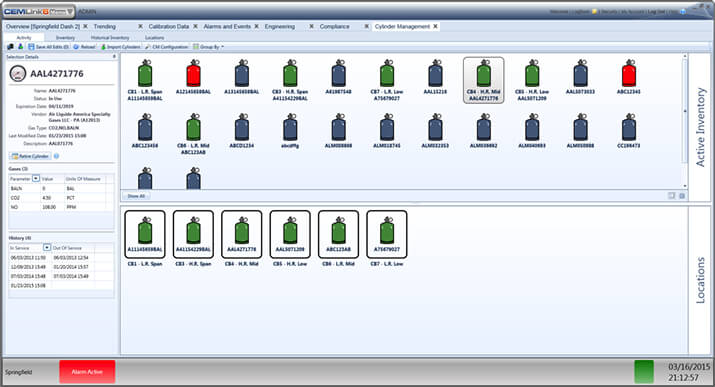 Cylinder Management: Calibration Bottle Management provides an automated means for storing and tracking all calibration gas cylinders, ensuring that the right concentrations and expiration dates are used in reporting. CEMLink 6 can interface directly with leasing gas vendors to seamlessly import critical cylinder gas details directly from their servers based on site shipments.