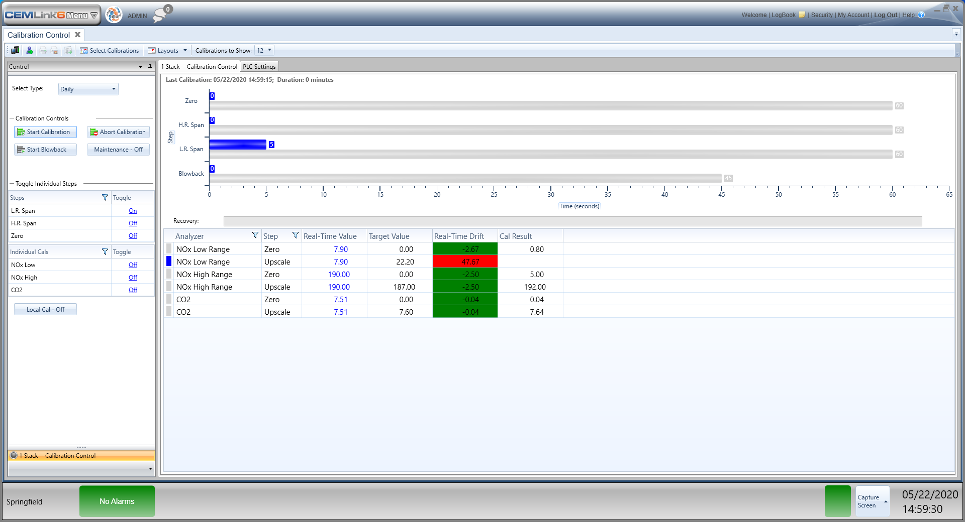 CEMLink 6 calibration control screenshot