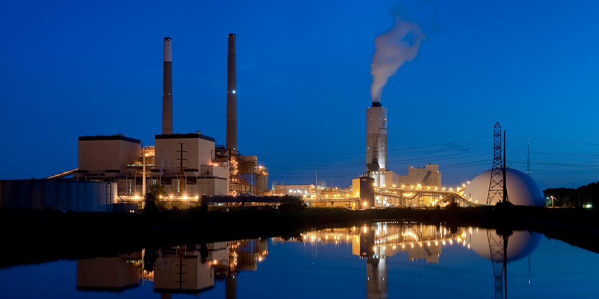 Power plant exterior at night